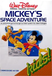Box cover for Mickey's Space Adventure on the Commodore 64.