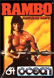 Box cover for Rambo: First Blood Part II on the Commodore 64.