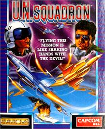 Box cover for U.N. Squadron on the Commodore 64.