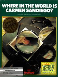 Box cover for Where in the World is Carmen Sandiego? on the Commodore 64.