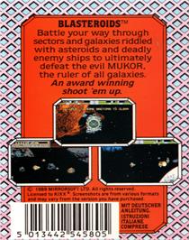 Box back cover for Blasteroids on the Commodore 64.
