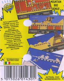 Box back cover for CJ's Elephant Antics on the Commodore 64.