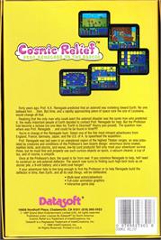 Box back cover for Cosmic Relief: Prof. Renegade to the Rescue on the Commodore 64.