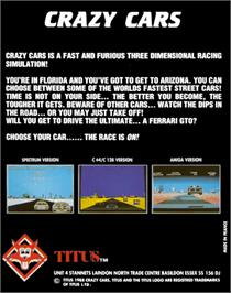 Box back cover for Crazy Cars on the Commodore 64.