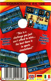 Box back cover for Daley Thompson's Olympic Challenge on the Commodore 64.