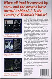 Box back cover for Demon's Winter on the Commodore 64.