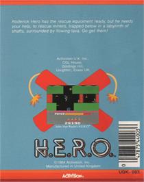 Box back cover for H.E.R.O. on the Commodore 64.