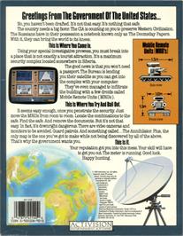 Box back cover for Hacker II: The Doomsday Papers on the Commodore 64.