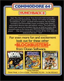 Box back cover for Hunchback II: Quasimodo's Revenge on the Commodore 64.