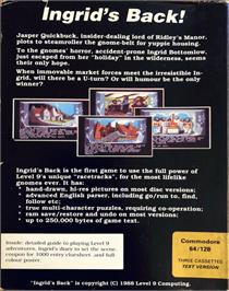 Box back cover for Ingrid's Back! on the Commodore 64.
