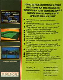 Box back cover for International 3D Tennis on the Commodore 64.