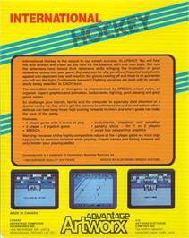 Box back cover for International Hockey on the Commodore 64.