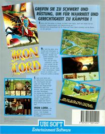 Box back cover for Iron Lord on the Commodore 64.