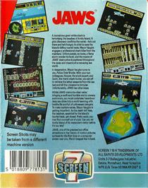 Box back cover for Jaws: The Computer Game on the Commodore 64.