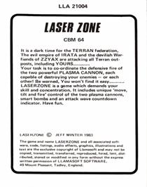Box back cover for Laser Zone on the Commodore 64.