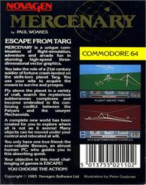 Box back cover for Mercenary: Escape From Targ with the Second City on the Commodore 64.