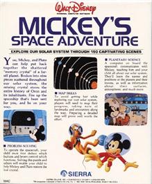 Box back cover for Mickey's Space Adventure on the Commodore 64.