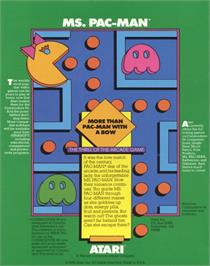 Box back cover for Ms. Pac-Man on the Commodore 64.