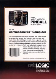 Box back cover for Night Mission Pinball on the Commodore 64.