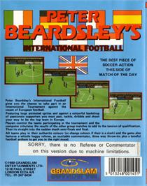 Box back cover for Peter Beardsley's International Football on the Commodore 64.