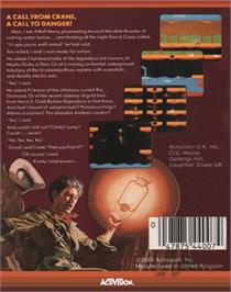 Box back cover for Pitfall II: Lost Caverns on the Commodore 64.