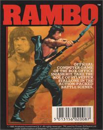 Box back cover for Rambo: First Blood Part II on the Commodore 64.