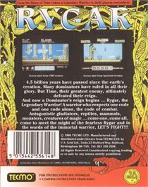 Box back cover for Rygar on the Commodore 64.