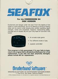 Box back cover for Seafox on the Commodore 64.