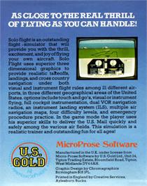 Box back cover for Solo Flight on the Commodore 64.