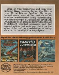 Box back cover for Spitfire Ace on the Commodore 64.
