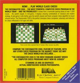 Box back cover for The Chessmaster 2000 on the Commodore 64.