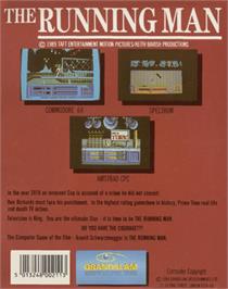 Box back cover for The Running Man on the Commodore 64.