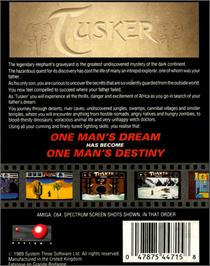 Box back cover for Tusker on the Commodore 64.