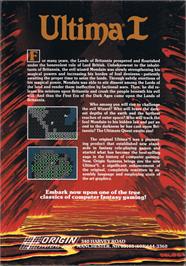 Box back cover for Ultima I: The First Age of Darkness on the Commodore 64.