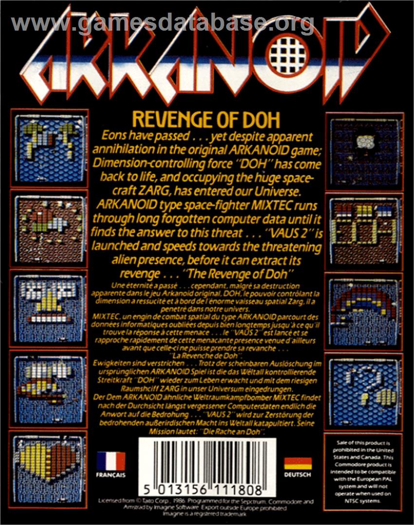 Arkanoid 2: Revenge of Doh - Commodore 64 - Artwork - Box Back
