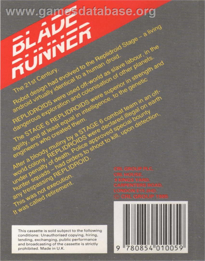 Blade Runner - Commodore 64 - Artwork - Box Back