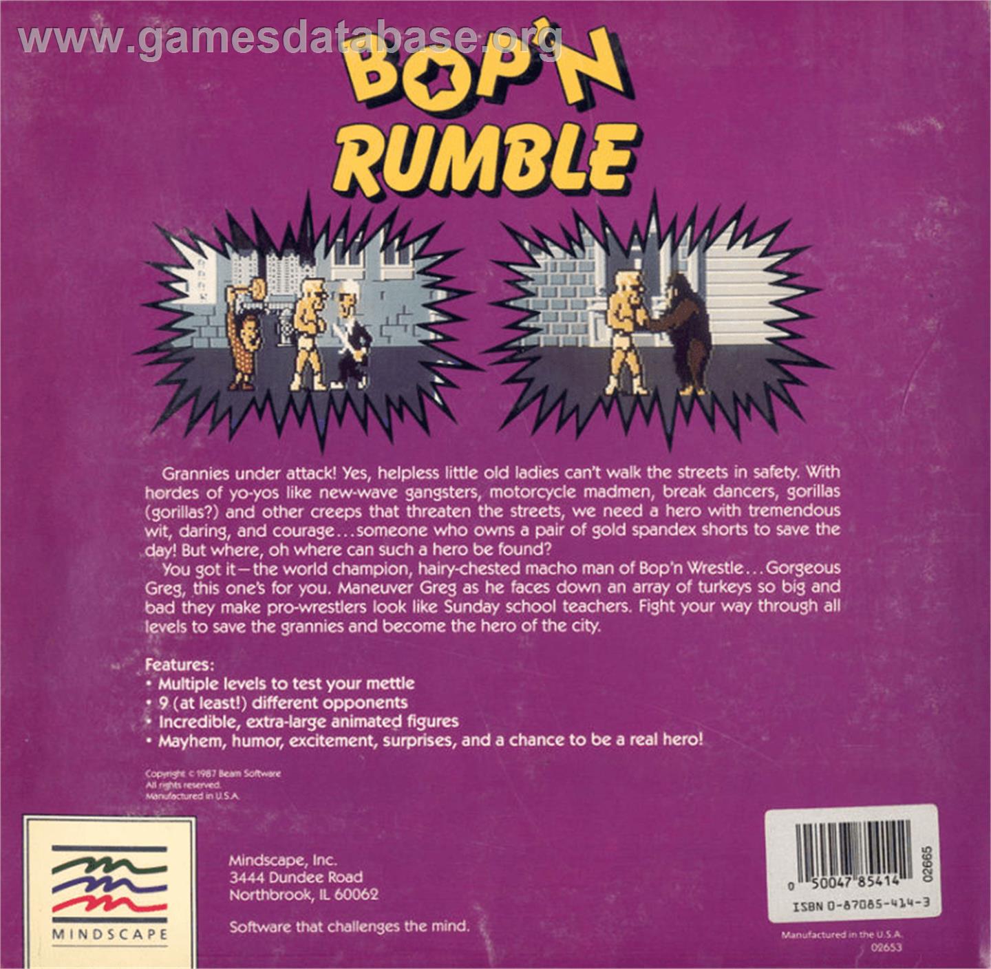 Bop'N Wrestle - Commodore 64 - Artwork - Box Back