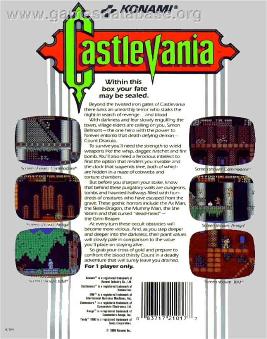 Castlevania - Commodore 64 - Artwork - Box Back