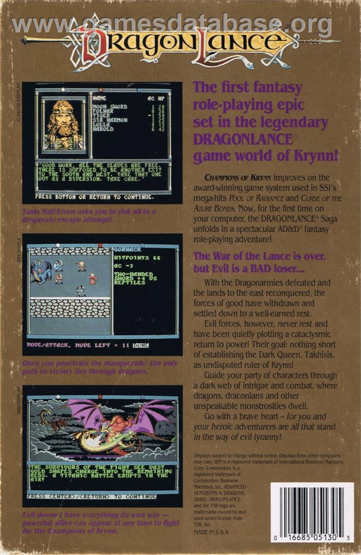 Champions of Krynn - Commodore 64 - Artwork - Box Back