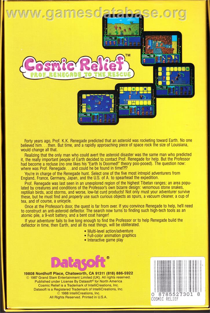 Cosmic Relief: Prof. Renegade to the Rescue - Commodore 64 - Artwork - Box Back