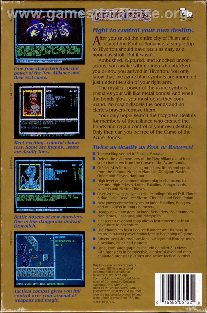 Curse of the Azure Bonds - Commodore 64 - Artwork - Box Back
