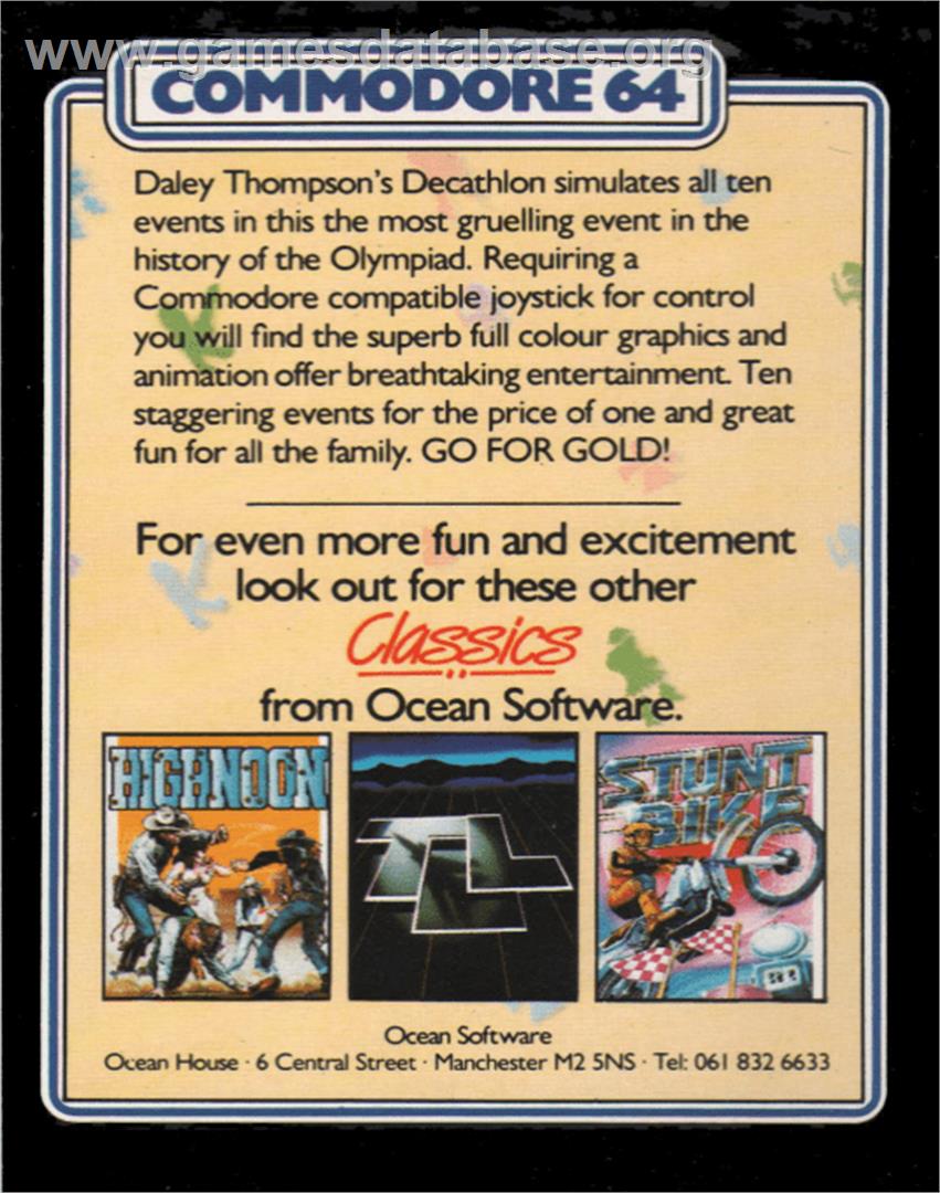 Daley Thompson's Decathlon - Commodore 64 - Artwork - Box Back