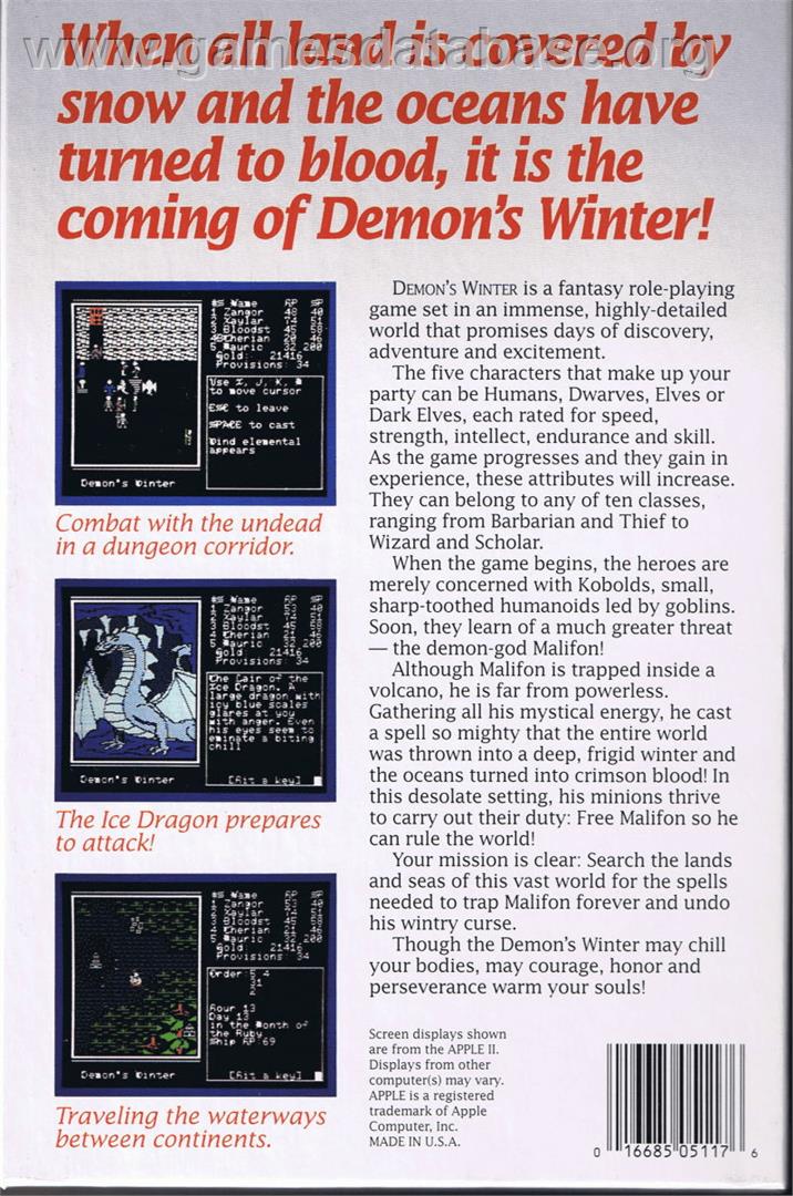 Demon's Winter - Commodore 64 - Artwork - Box Back