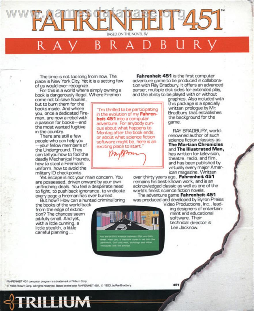 Fahrenheit 451 - Commodore 64 - Artwork - Box Back