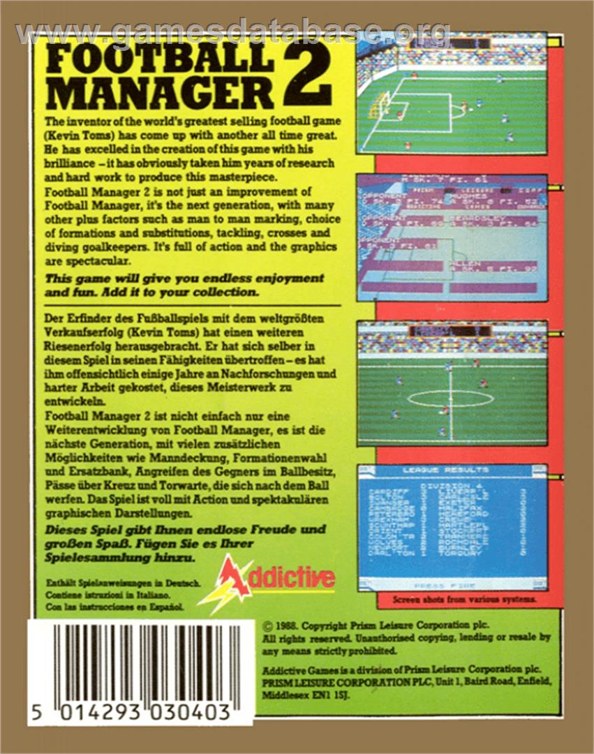 Football Manager 2 - Commodore 64 - Artwork - Box Back