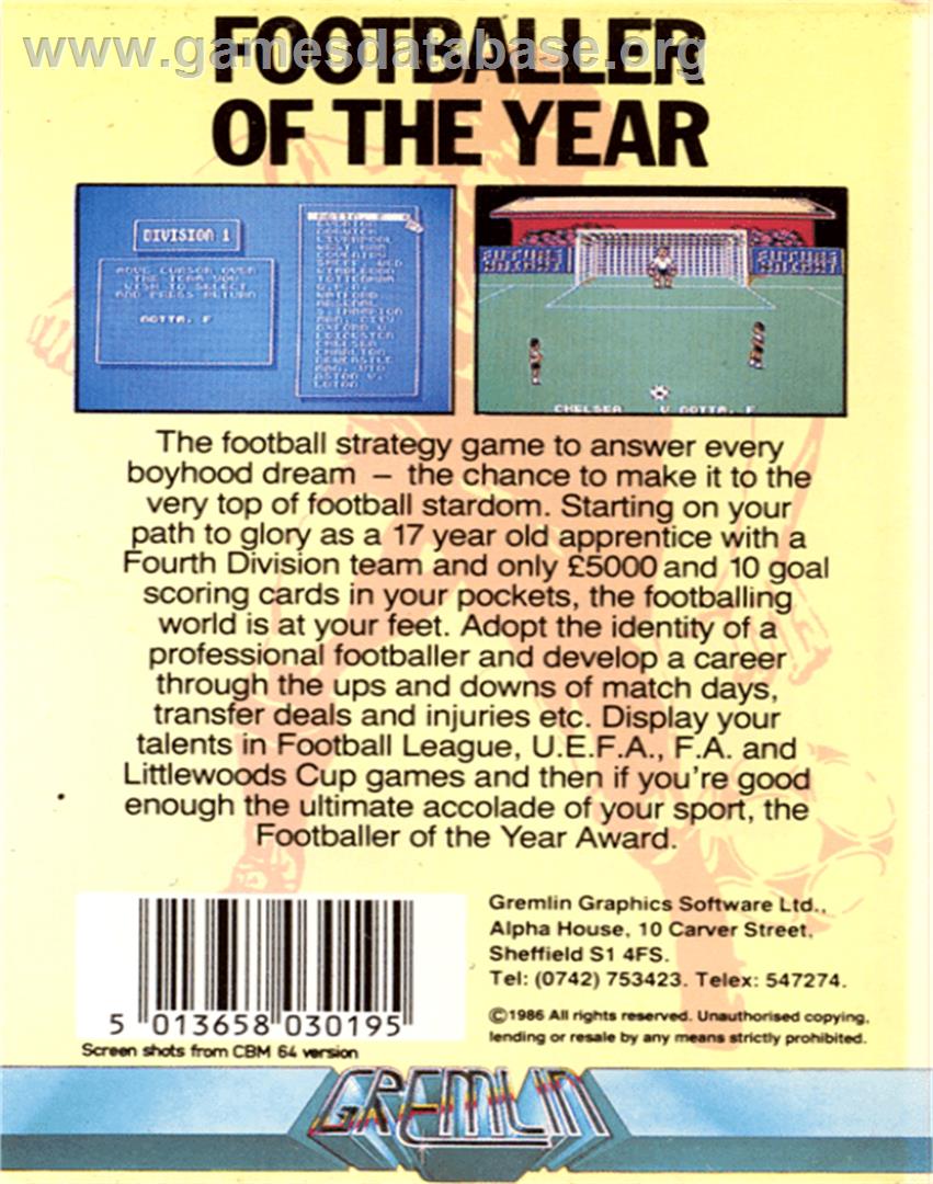 Footballer of the Year - Commodore 64 - Artwork - Box Back