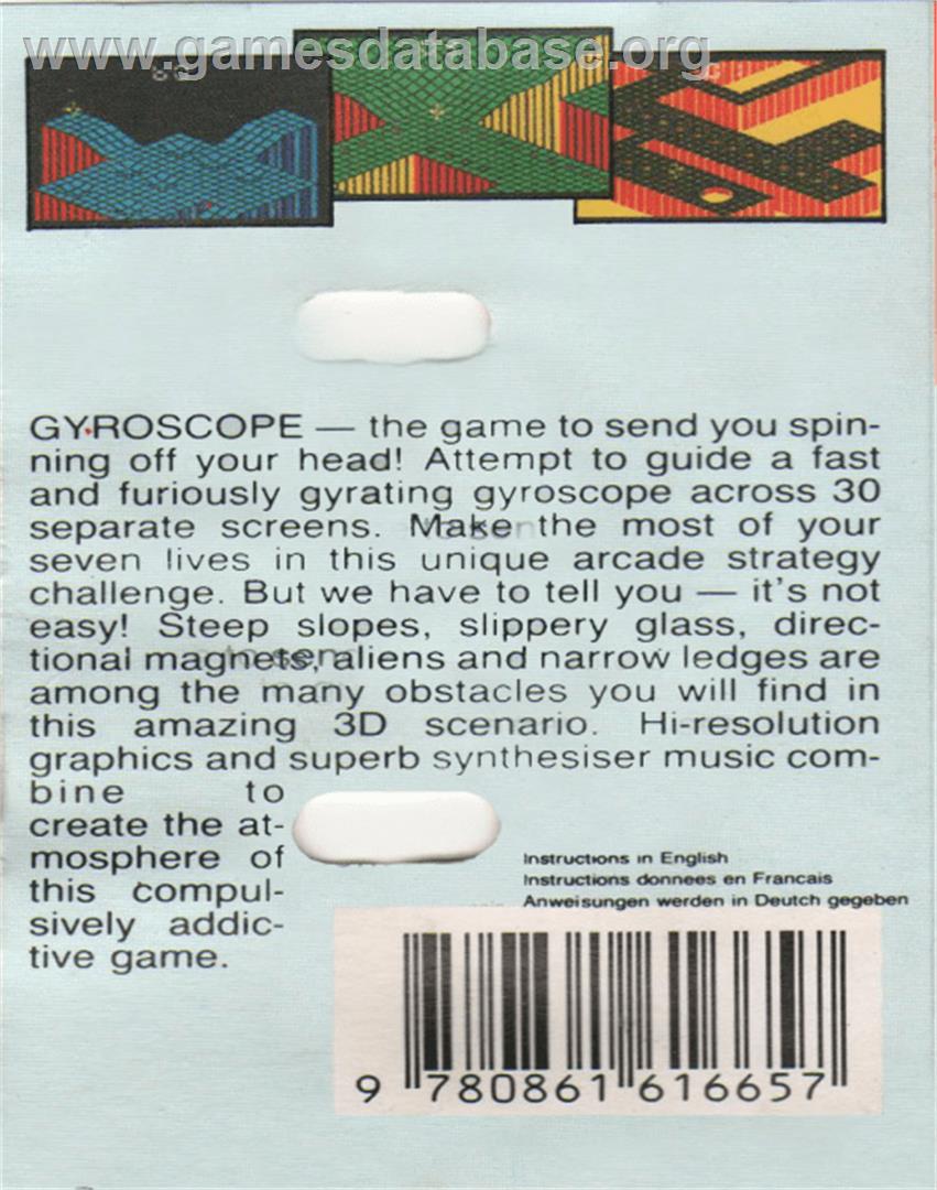 Gyroscope - Commodore 64 - Artwork - Box Back
