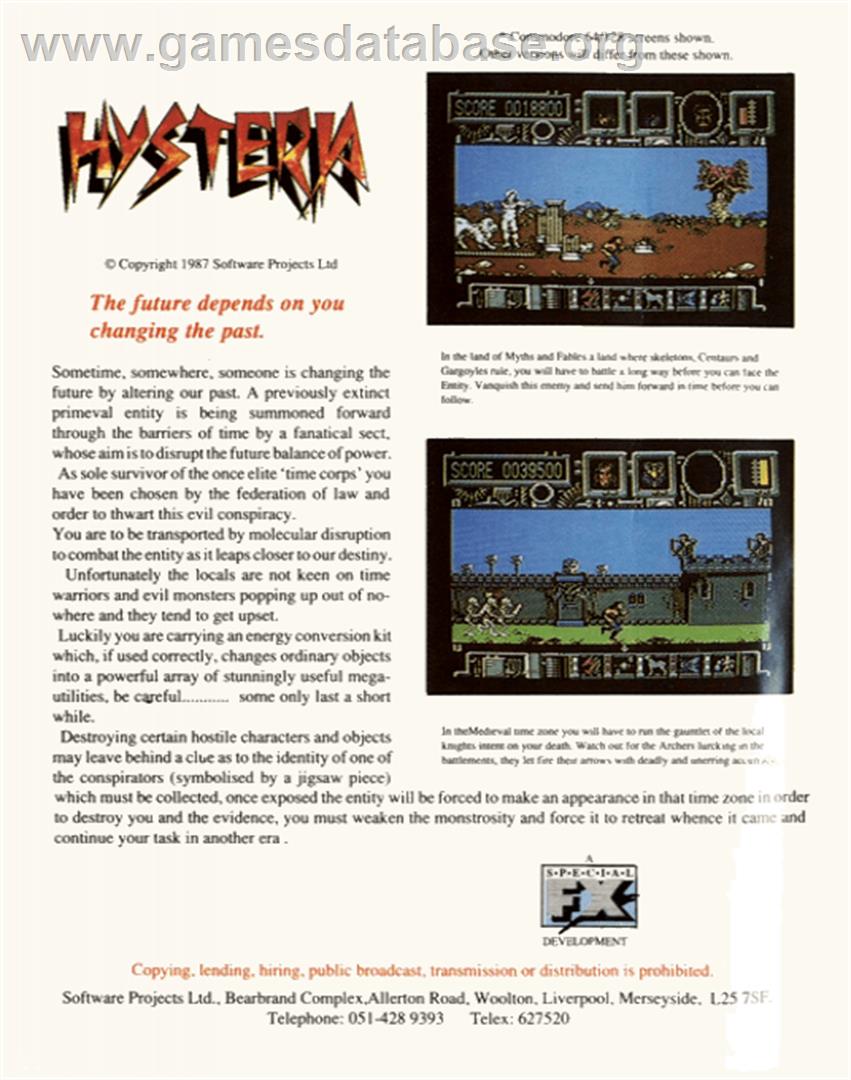 Hysteria - Commodore 64 - Artwork - Box Back