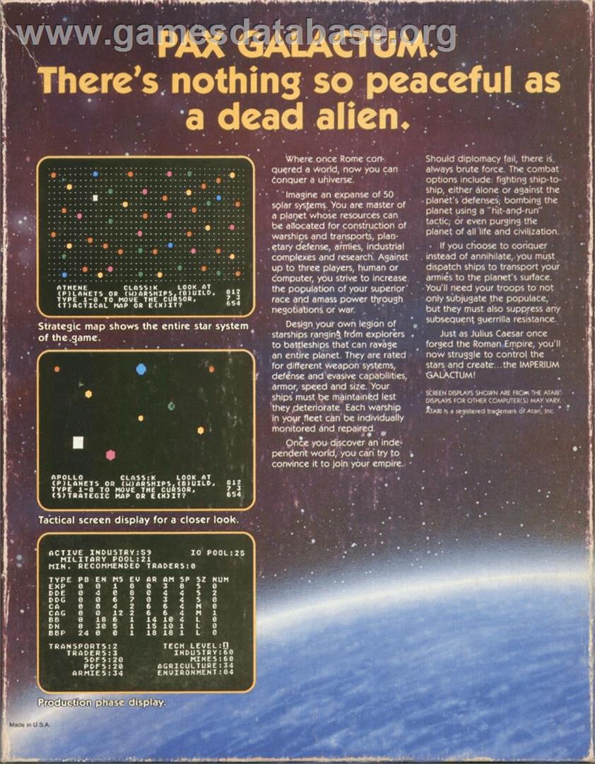 Imperium Galactum - Commodore 64 - Artwork - Box Back