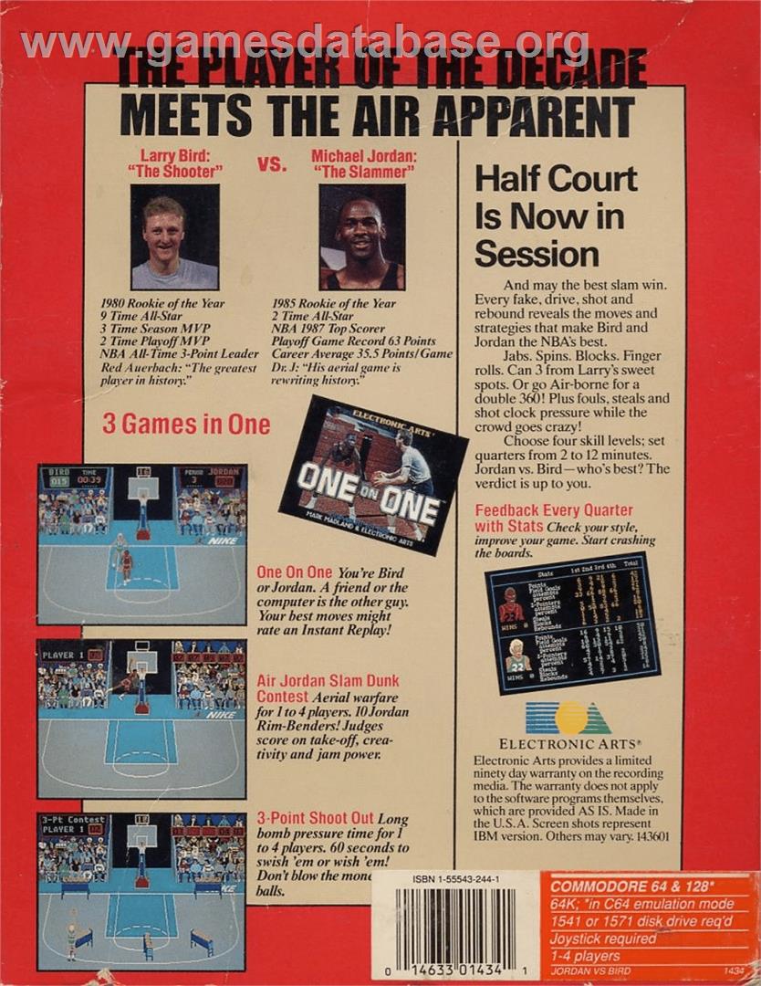 Jordan vs. Bird: One-on-One - Commodore 64 - Artwork - Box Back